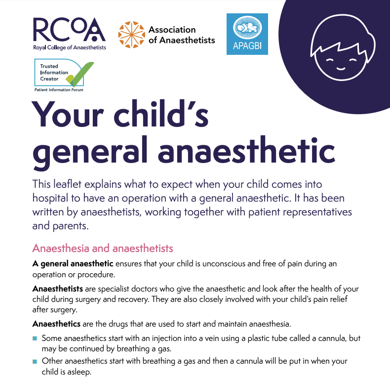 your childs anaesthetic